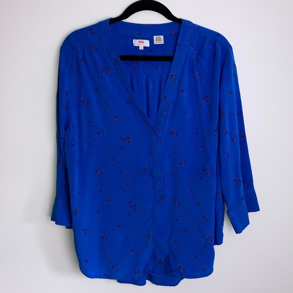 Levi’s Queen Anne’s Lace Blouse Button Front Nebulus Blue Women’s Size 2X Floral